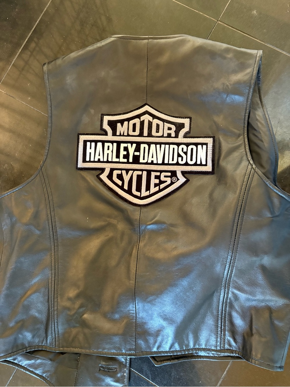 Wilsons Leather Black Leather Vest with Harley-Davidson Patch